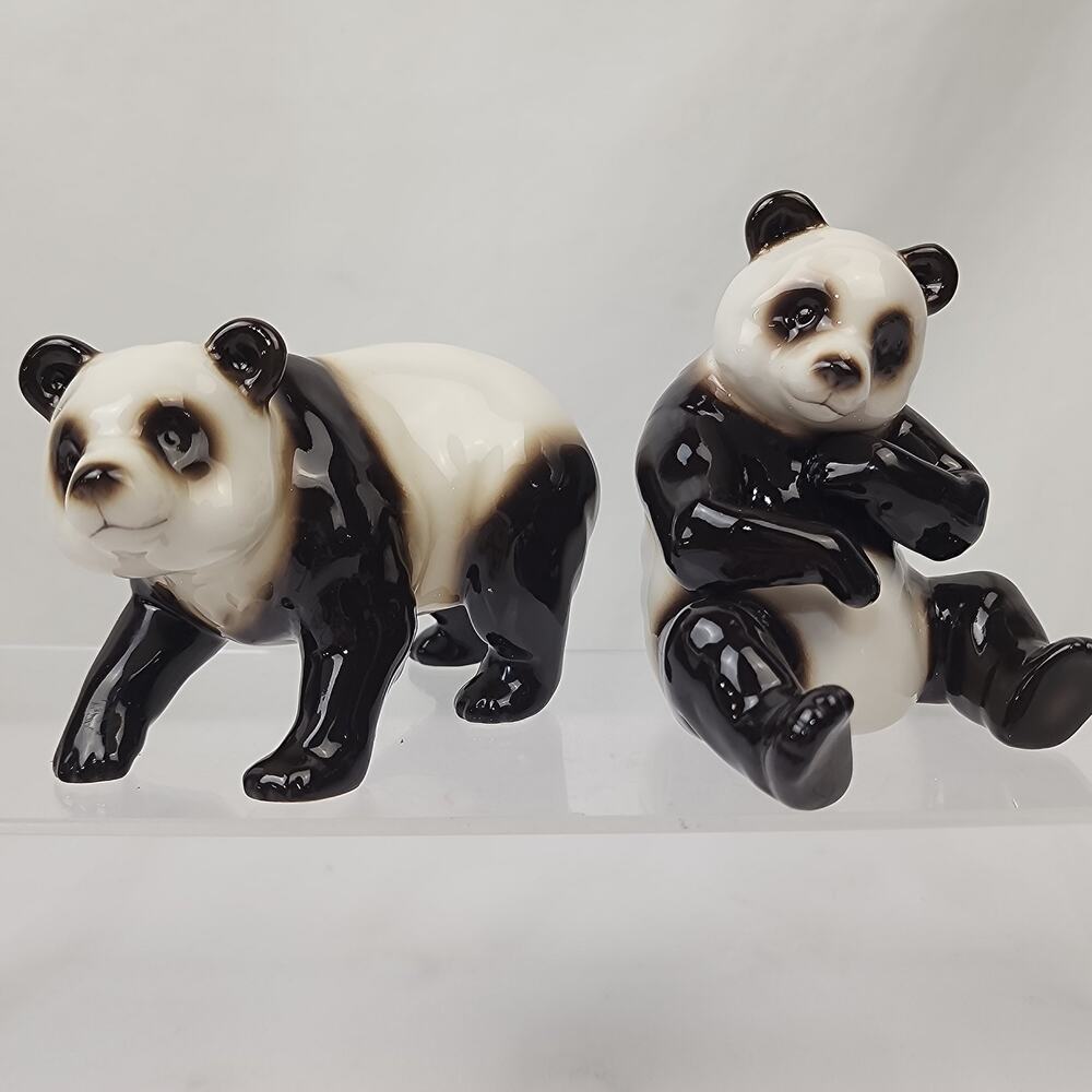Franz Porcelain 3.5" Giant Panda Set of 2 Glossy Sitting Standing/Walking EUC
